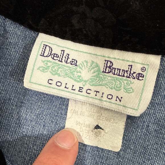 Vintage Delta Burke Collection Denim Jacket USA Velvet Collar Womens L Blue EUC - Picture 6 of 7